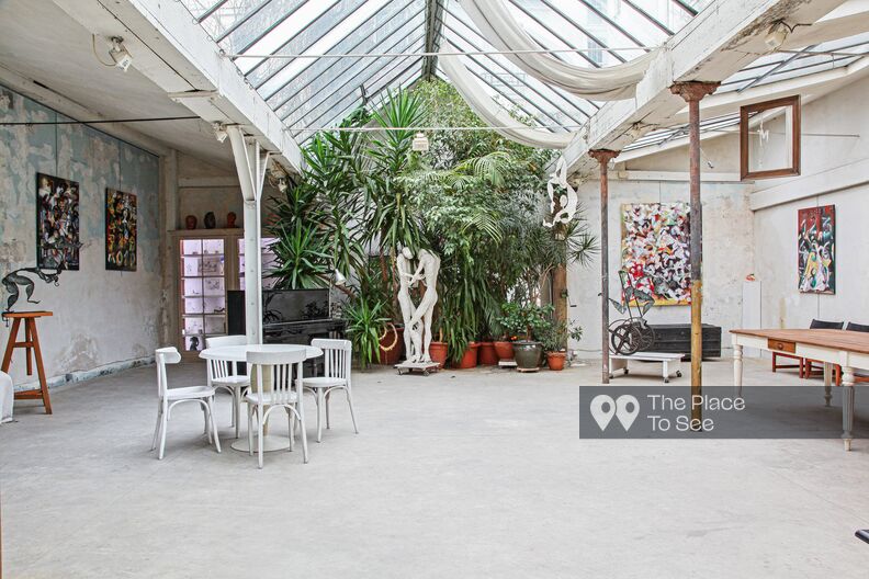 Art Studio with colored patinas and glass roof