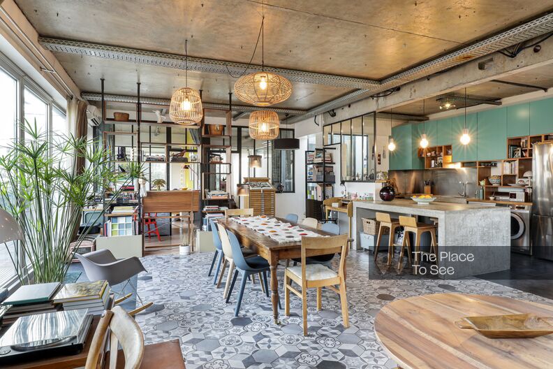 80's style loft with cozy decoration and large terrace