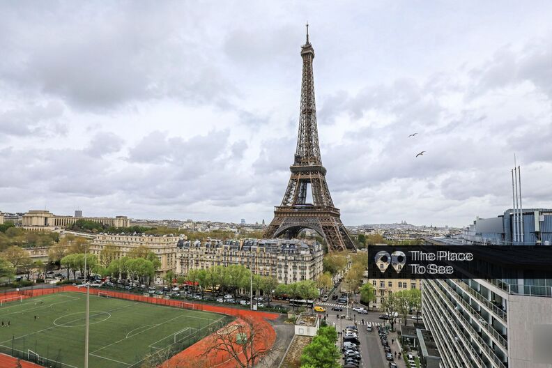 Sixties office building with Eiffel Tower view