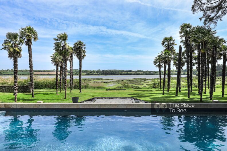 Splendide domaine avec piscine, palmiers et vue mer