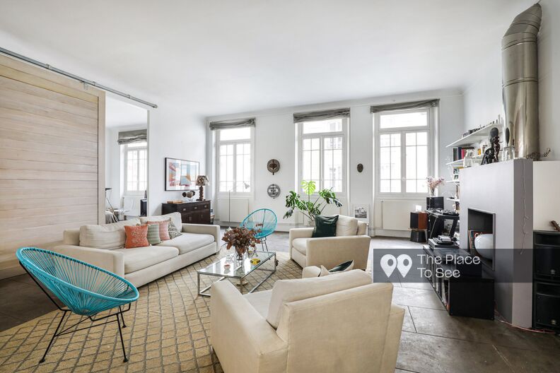 Colored apartment with concrete floor 