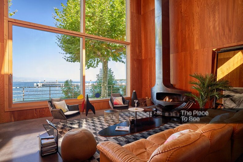 Architectural wood and steel house by the lake