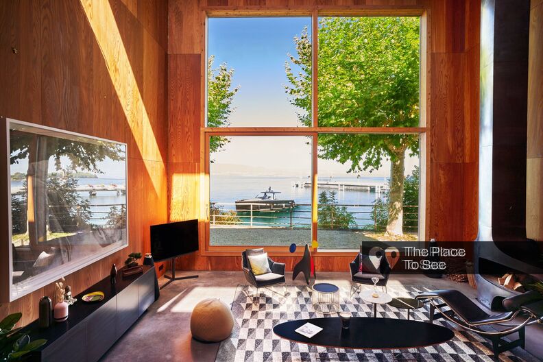Architectural wood and steel house by the lake