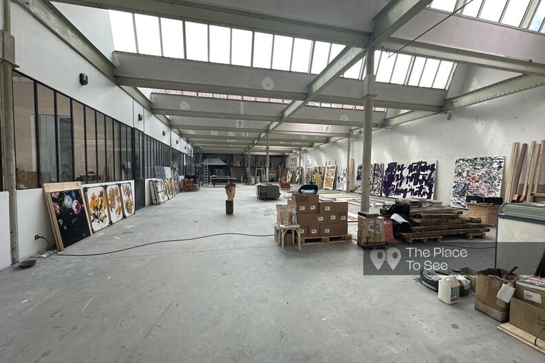 Warehouse artist studio with an office