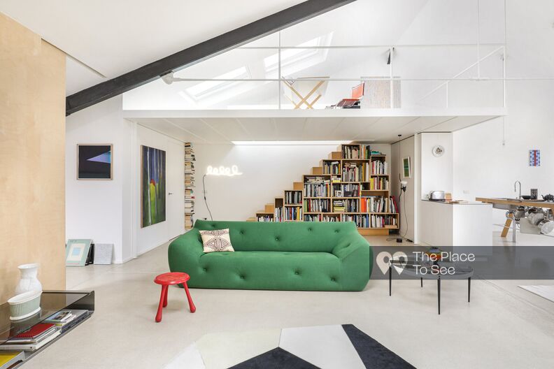 Zen and mineral loft under the roof with terrace