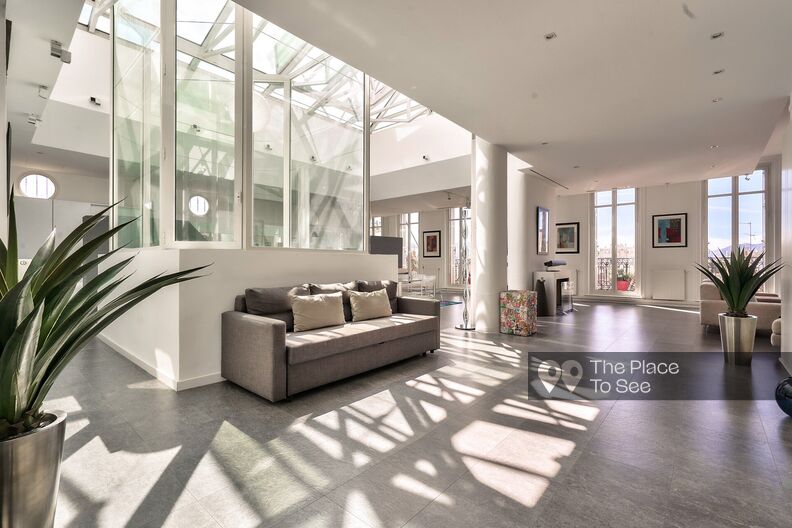 Sleek loft with central skylight