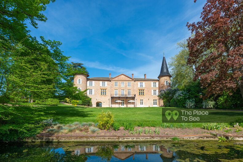 Magnificent castle with wooded and flowered park near Lyon