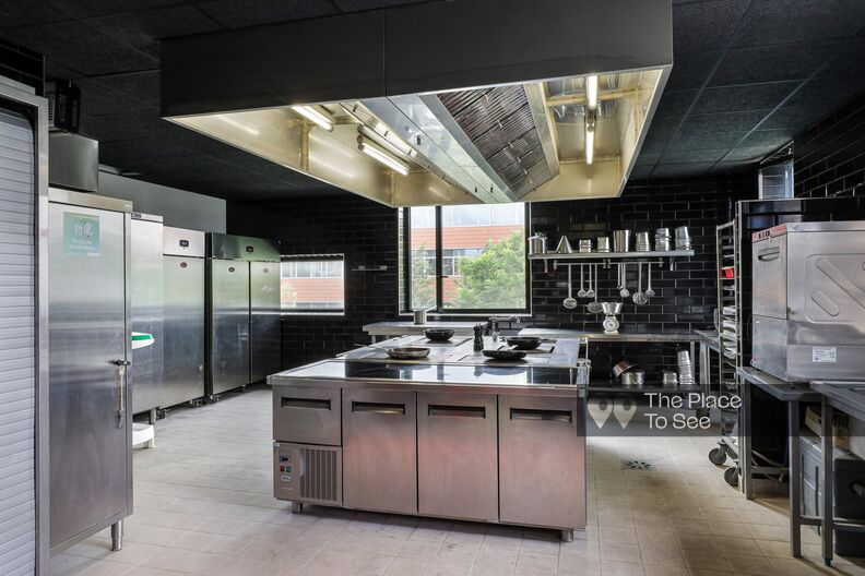 Reception area with several professional kitchens