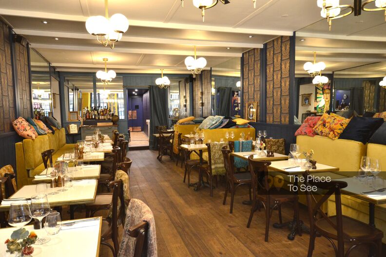 Colorful restaurant with patio
