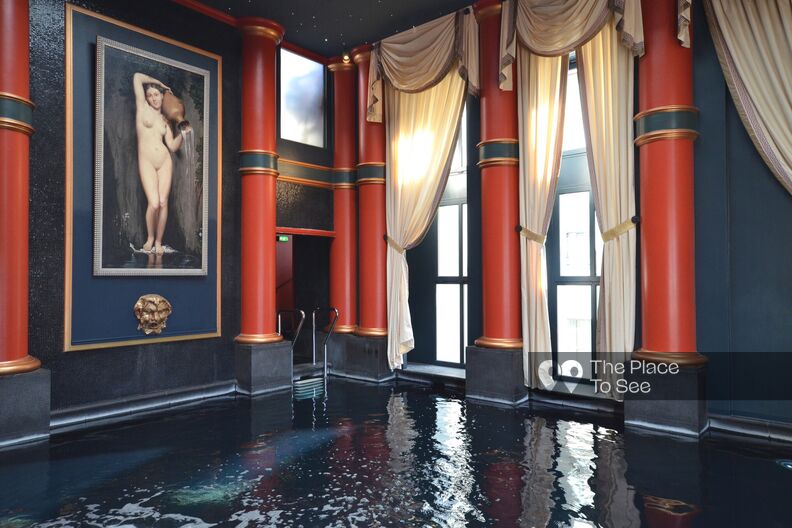 Luxurious wellness area with unusual decor and swimming pool