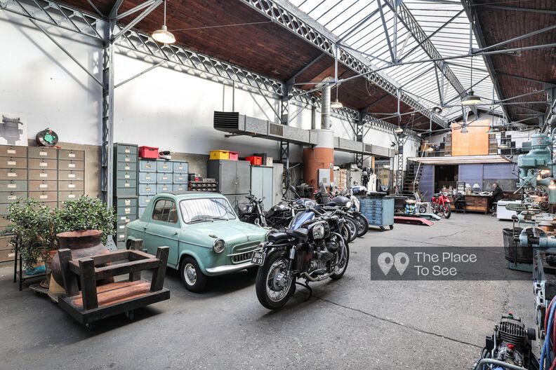 Beautiful mechanical workshop with overhead light