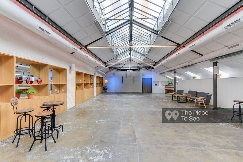 Old factory under glass roof and beautiful volumes