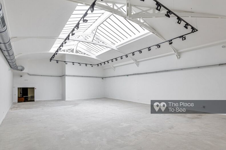 Gallery with concrete floor and glass roof