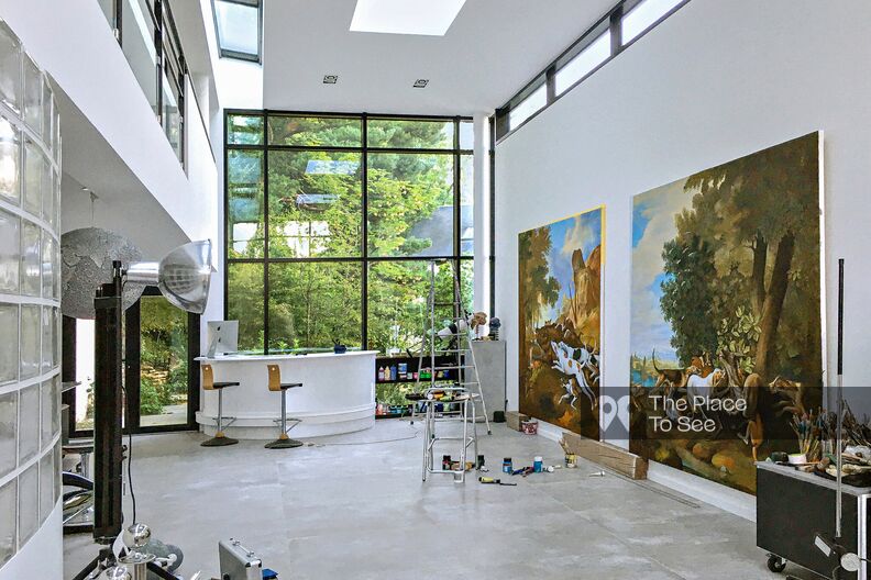 Contemporary artist studio with swimming pool