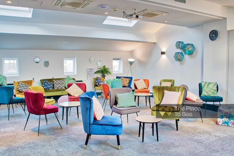 Modern and colorful reception area