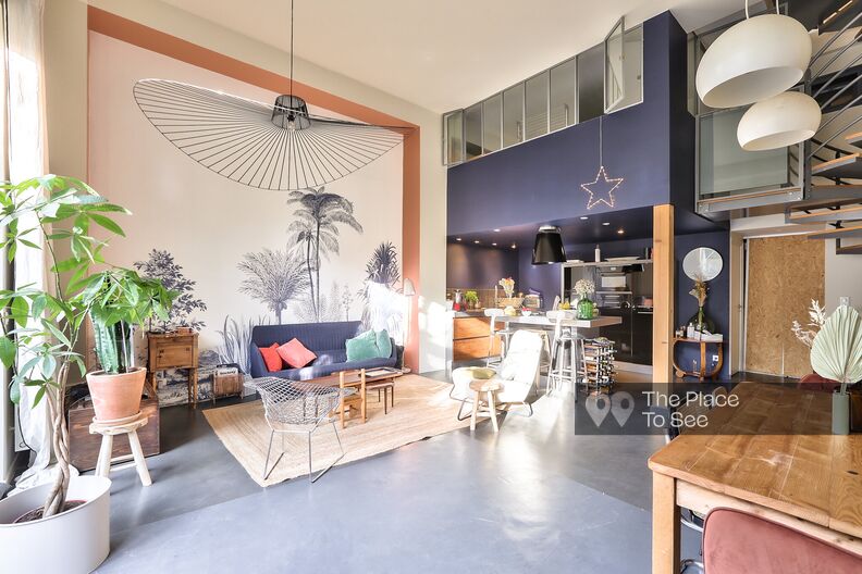 Bohemian loft with concrete floor