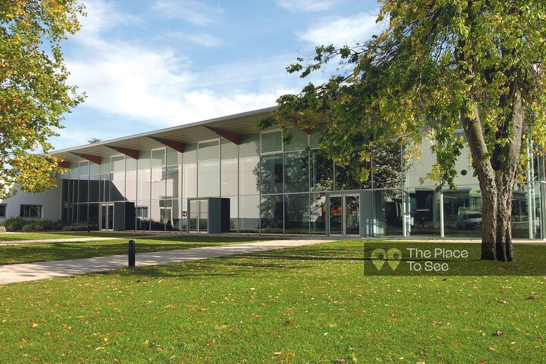 Auditorium and glass-enclosed  conference spaces