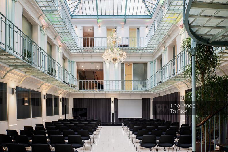 Reception area under old glass roof