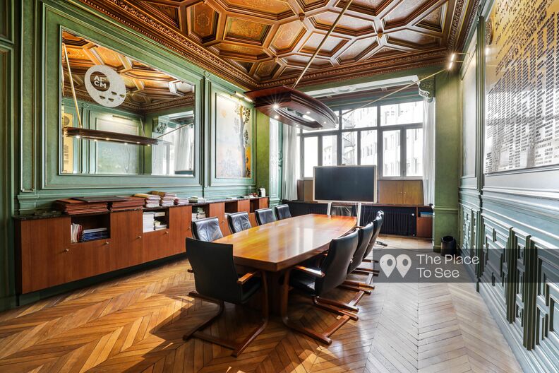 70's meeting room with terrace and balcony and Eiffel Tower view