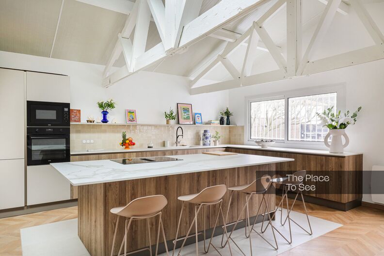 Large, elegant American kitchen with a loft atmosphere