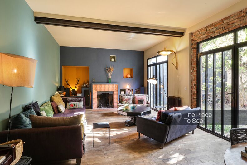 Red brick house, bohemian and colorful