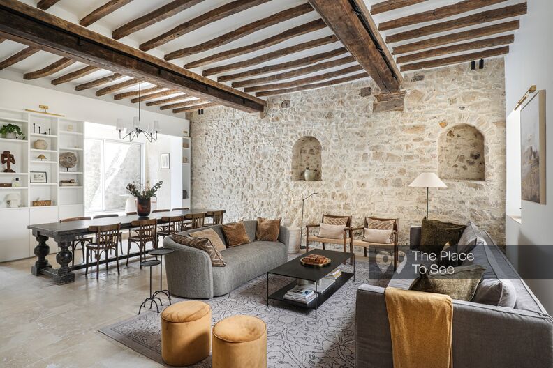 Contemporary renovated village house with a stone-paved courtyard