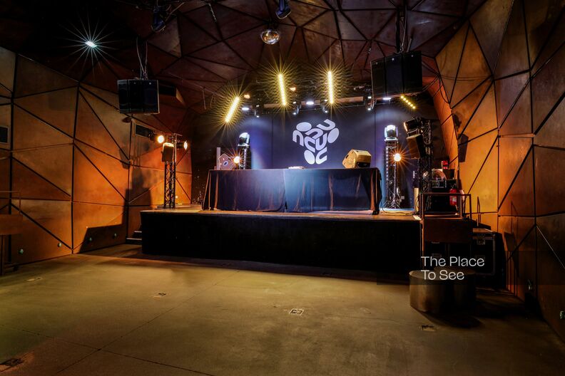 Futuristic concert hall and underground club