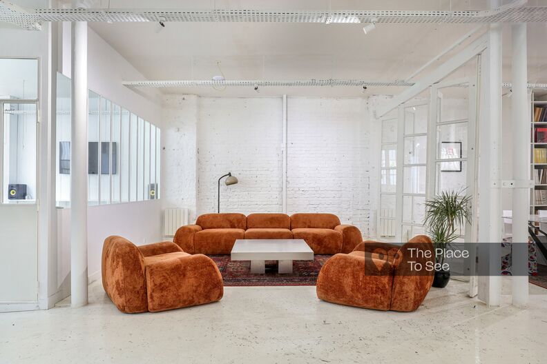 Minimalist open-plan loft with vintage furniture 