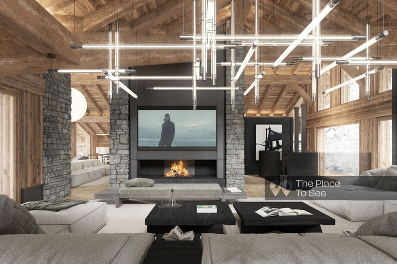 Luxury chalet with indoor infinity pool and natural rock wall